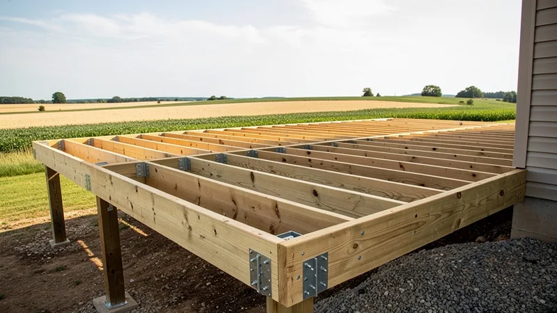 Deck framing on a larger rural-style property in Grain Valley, MO